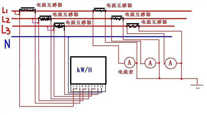 威胜DTS343-3三相有功电能表接线图