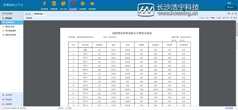 浩宁远程预付费抄表系统后台展示：综合报表篇