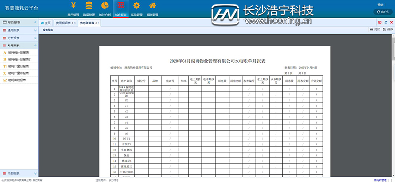 浩宁远程预付费抄表系统后台展示：综合报表篇