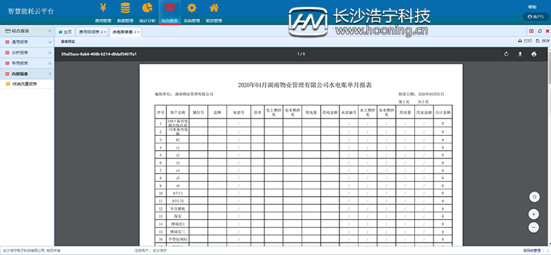 浩宁远程预付费抄表系统后台展示：综合报表篇