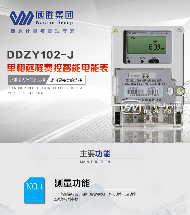 长沙威胜DDZY102-J单相远程费控智能电能表(09标准)